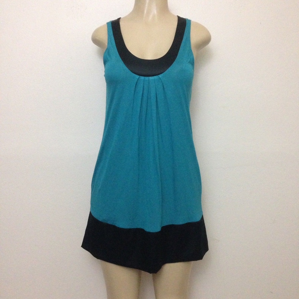Express Dress S Shift Teal Black Satiny Trim - Picture 2 of 8